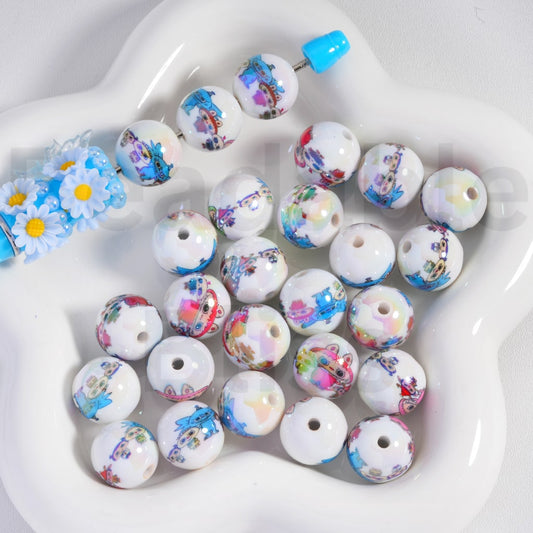 Acrylic Beads UV Coating Cute Labub Pop Mar Prints 16MM, Random Mix