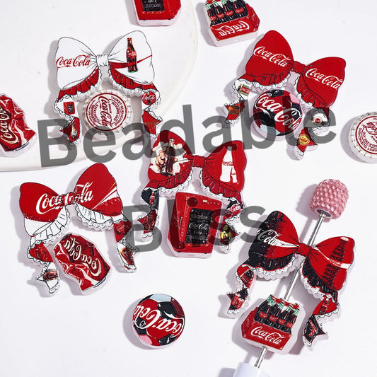 Soda Soft Drink Series Bowtie and Various Tiny Decoration Piece Collection Set Acrylic Beads, Random Mix