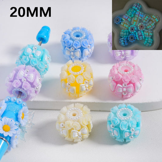 Acrylic Beads Luminous Cute Bowknots Flowers White Pearls Solid Color 20MM, Random Mix
