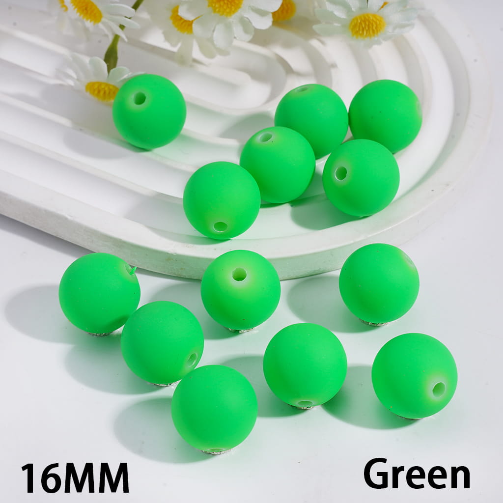 Acrylic Beads for Bracelets Matte Rubber Touch Paint Round in Neon Colors, 16MM