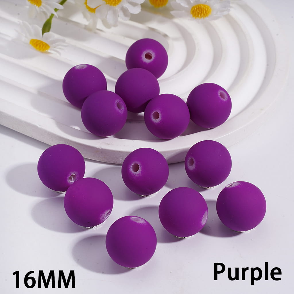 Acrylic Beads for Bracelets Matte Rubber Touch Paint Round in Neon Colors, 16MM
