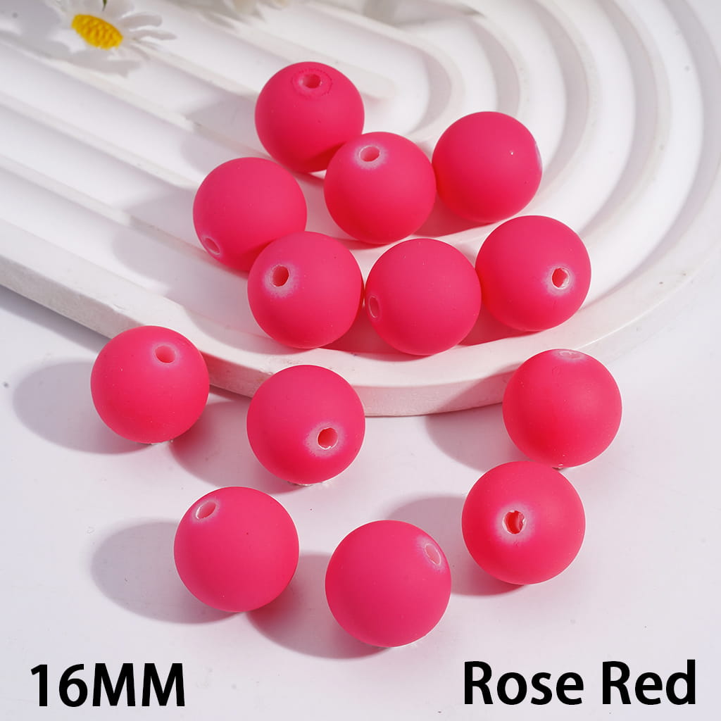 Acrylic Beads for Bracelets Matte Rubber Touch Paint Round in Neon Colors, 16MM