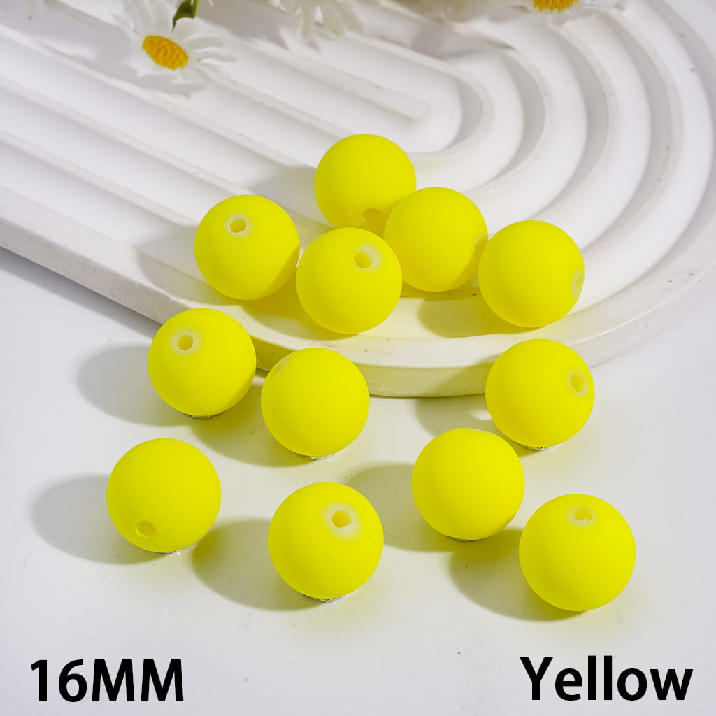 Acrylic Beads for Bracelets Matte Rubber Touch Paint Round in Neon Colors, 16MM