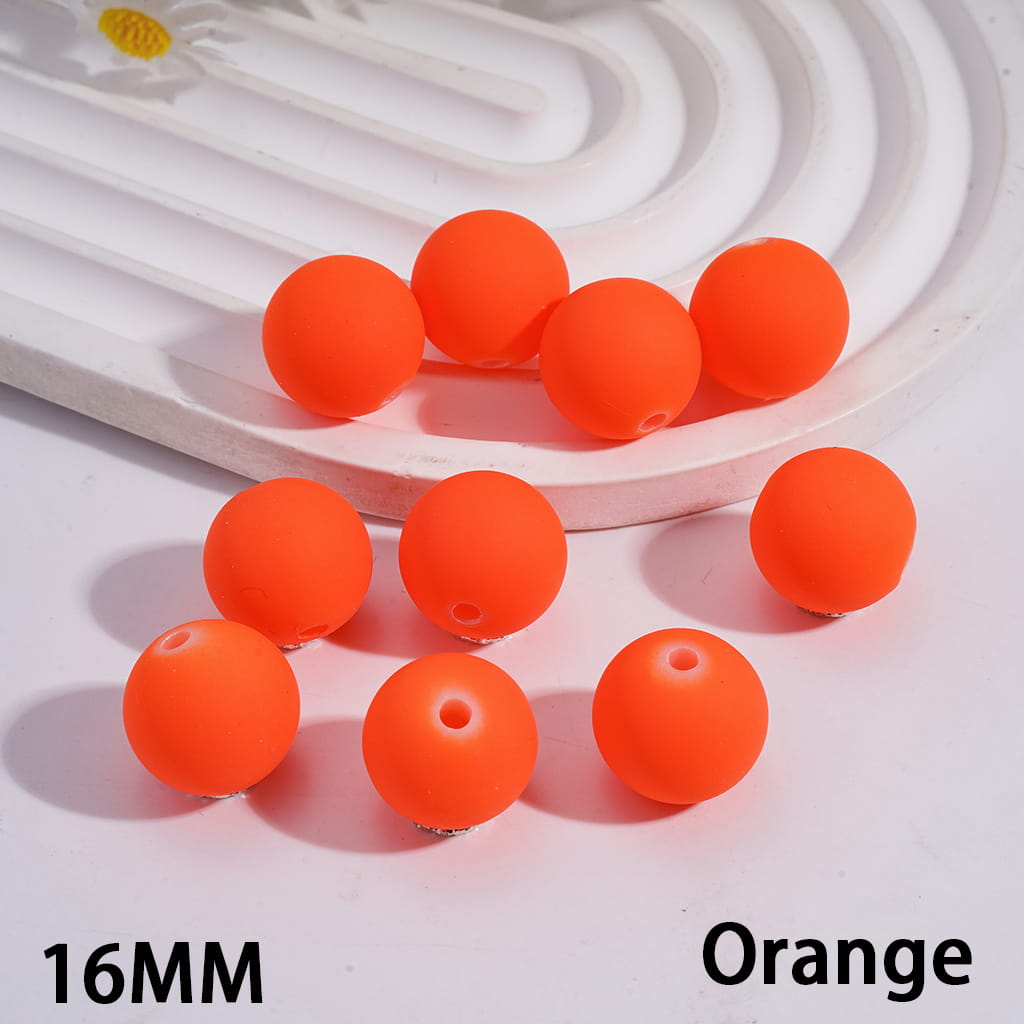 Acrylic Beads for Bracelets Matte Rubber Touch Paint Round in Neon Colors, 16MM