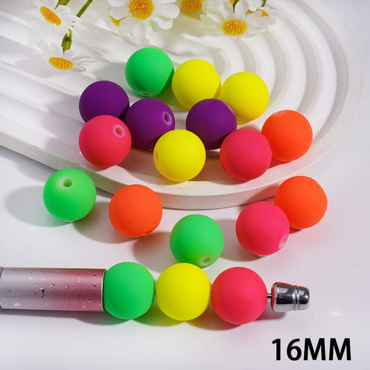 Acrylic Beads for Bracelets Matte Rubber Touch Paint Round in Neon Colors, 16MM