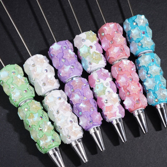 Beadable Clay Pens with Snowflake and AB Rhinestones, Multi-Colors