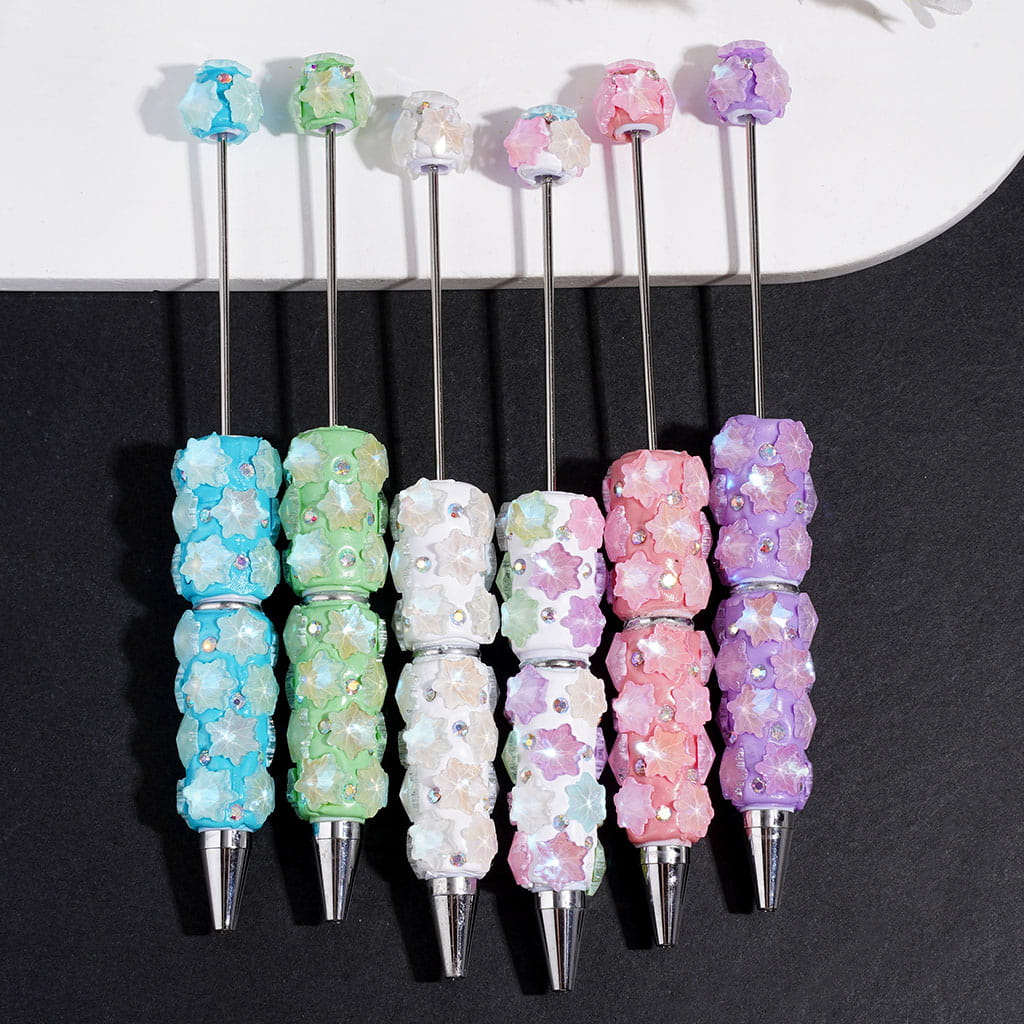 Beadable Clay Pens with Snowflake and AB Rhinestones,  Muti Colors