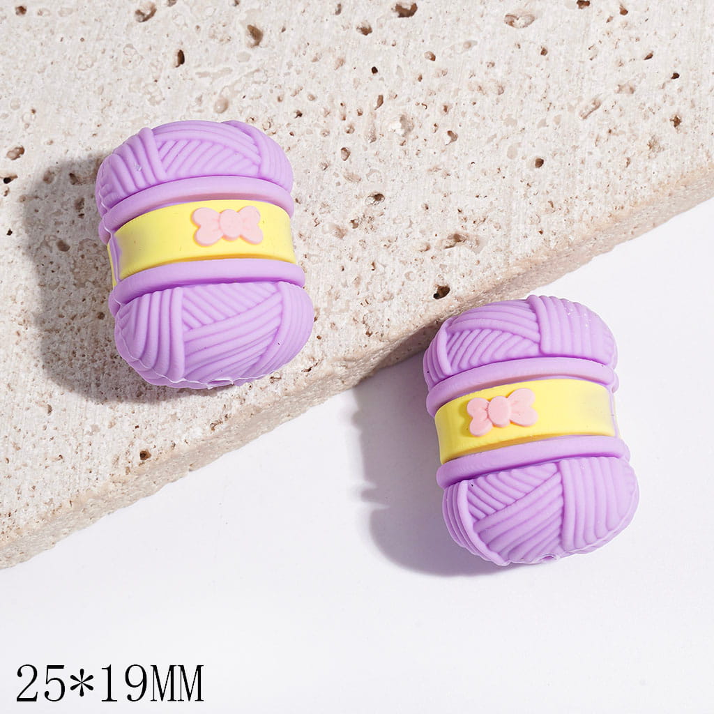 Silicone Focal Beads 3D Wool Yarn with Bowtie, 25*19MM, Multi-Color