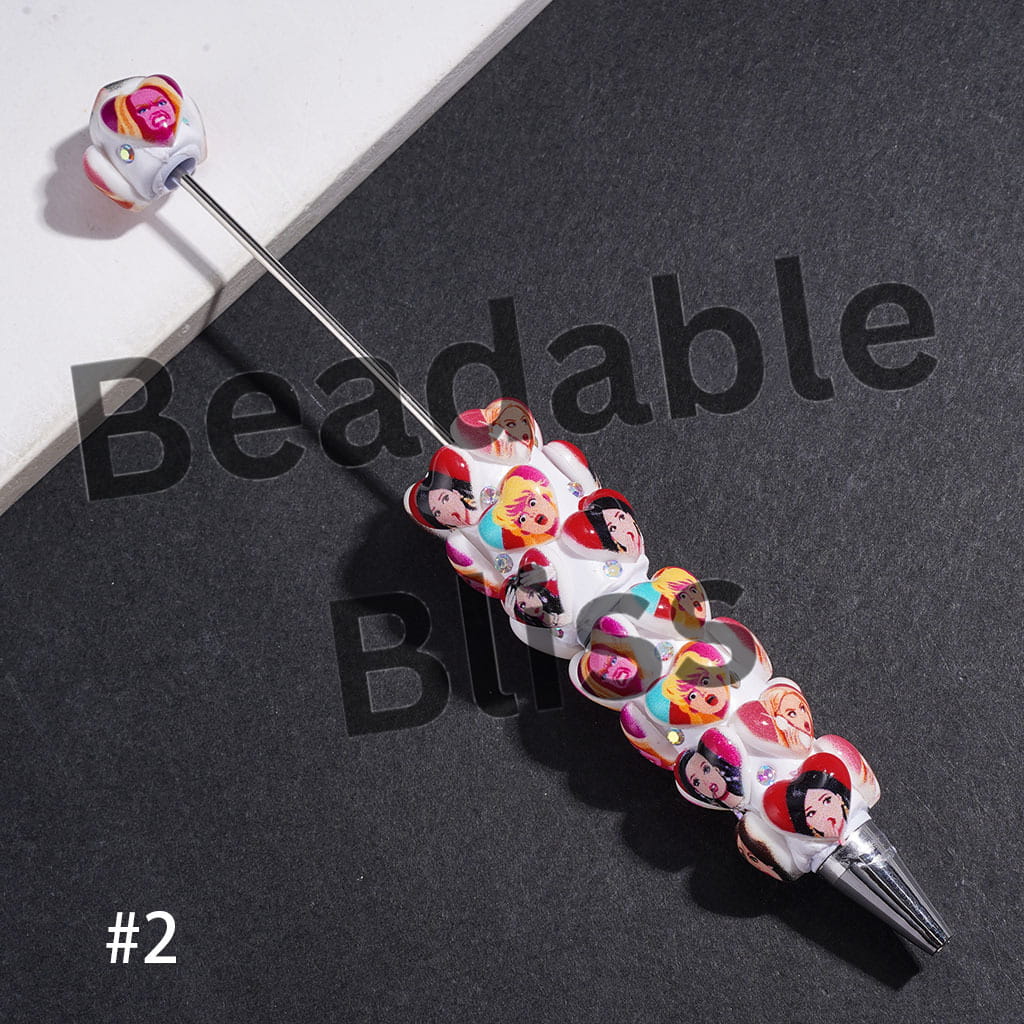 Heart with Diverse Expressions Fashion Doll and AB Rhinestones Beadable Clay Pens, Red and White Background