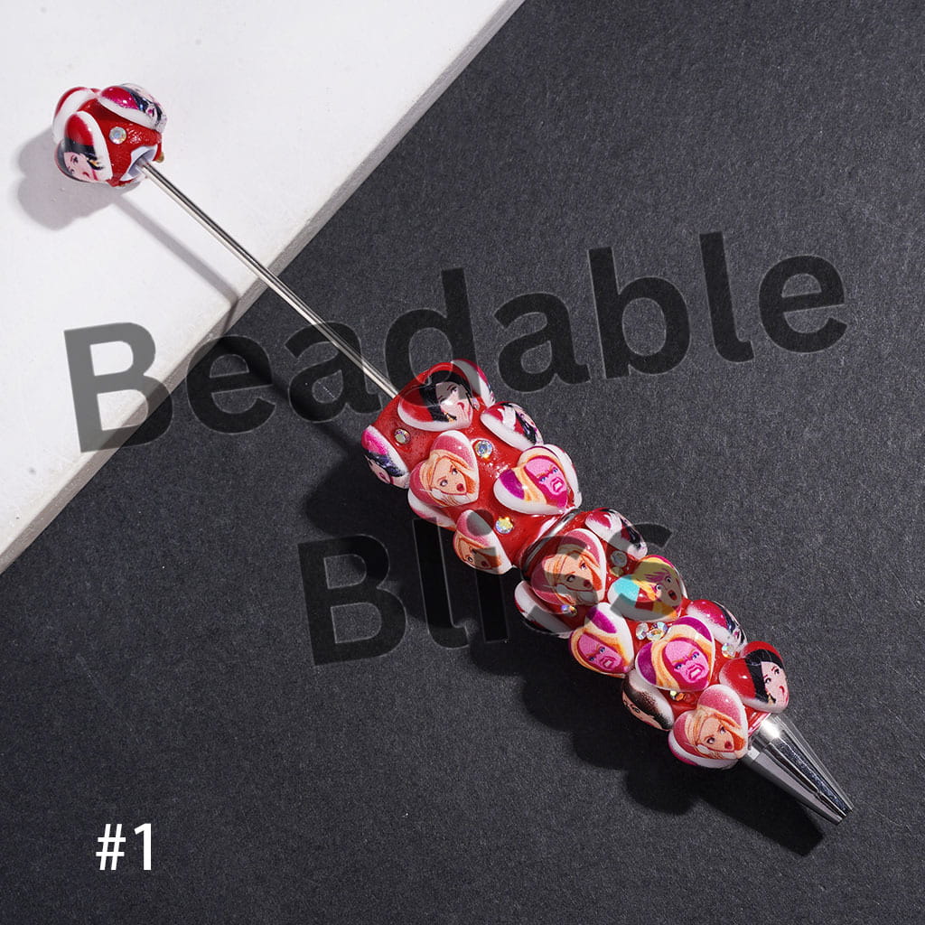 Heart with Diverse Expressions Fashion Doll and AB Rhinestones Beadable Clay Pens, Red and White Background