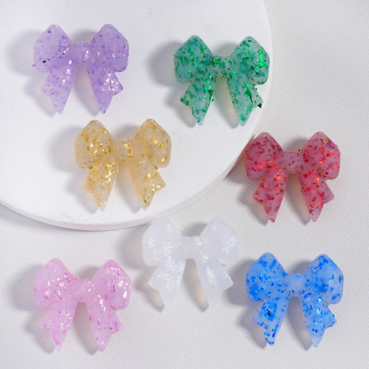 Silicone Focal Beads  Cute Bowknots Colorful Flakes Inside