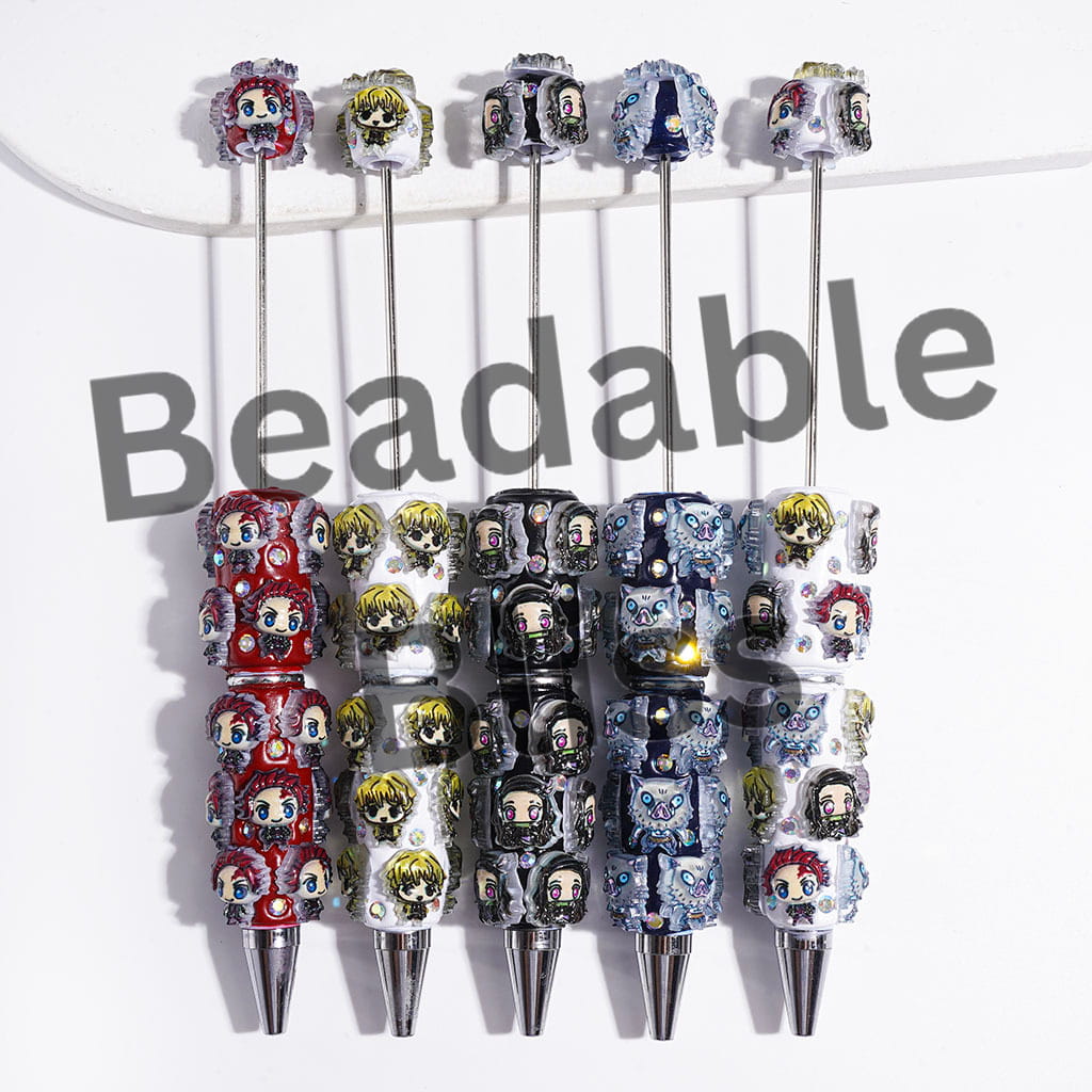 Beadable Clay Pens with Japanese Cosplay Character Series and AB Rhinestones