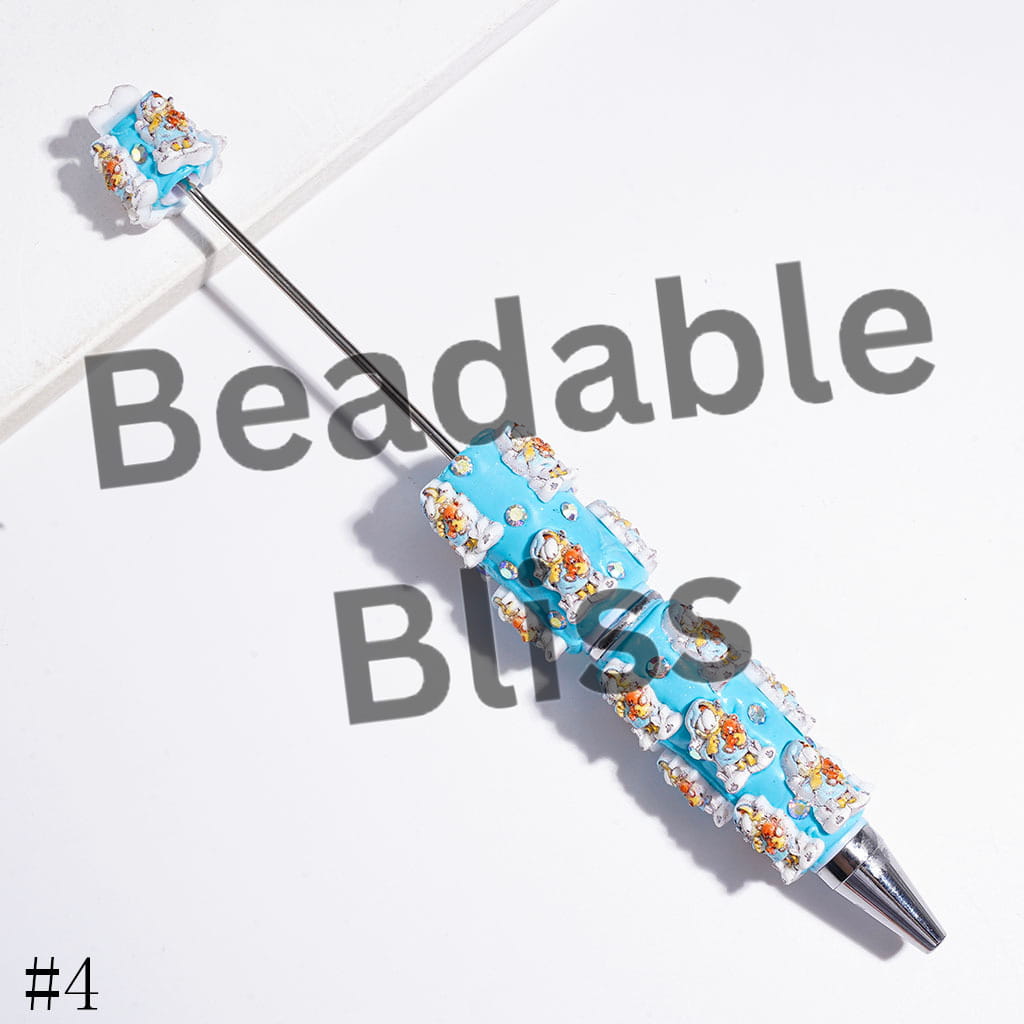 Beadable Clay Pens with AB Rhinestones and Lazy Cat and Kind Pet Dog Characters