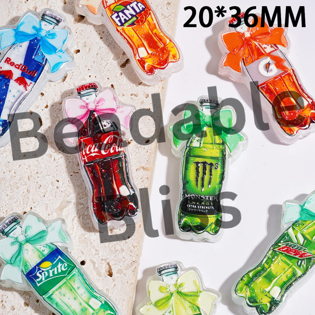 Acrylic Beads Soda Drinking Bottle Series with Bow, 20*36MM, Random Mix
