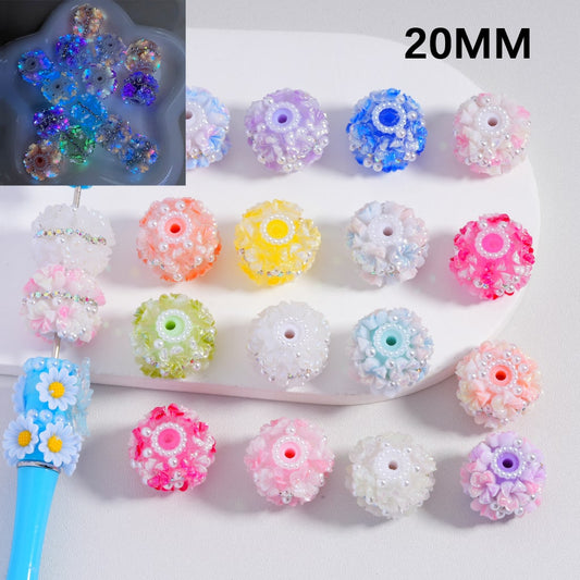 Acrylic Beads Luminous Cute Shiny Glitter Flowers AB Rhinestones Chains White Pearls Multi-Color 20MM, Random Mix