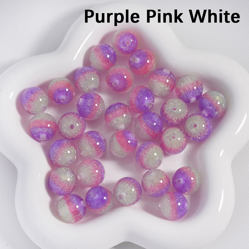 Acrylic Beads Luminous & Color Changing Shiny Glitter Inside Tricolor Stripes 16MM