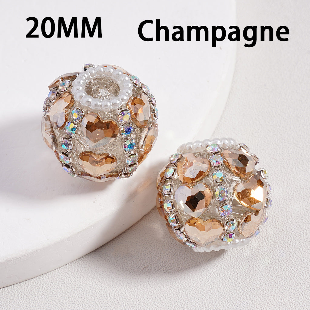 Acrylic Beads Cute Shiny Hearts AB Rhinestones Chains White Pearls Loops Multi-Color 20MM