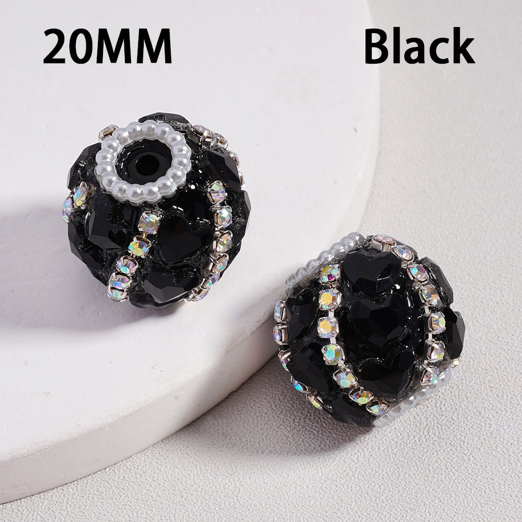 Acrylic Beads Cute Shiny Hearts AB Rhinestones Chains White Pearls Loops Multi-Color 20MM
