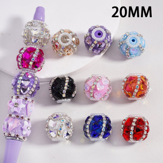 Acrylic Beads Cute Shiny Hearts AB Rhinestones Chains White Pearls Loops Multi-Color 20MM