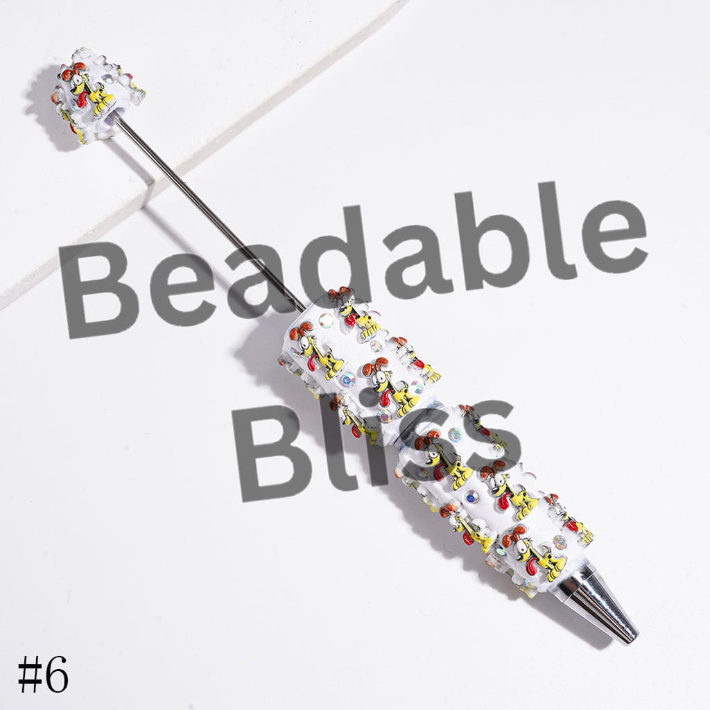 Beadable Clay Pens with AB Rhinestones and Lazy Cat and Kind Pet Dog Characters