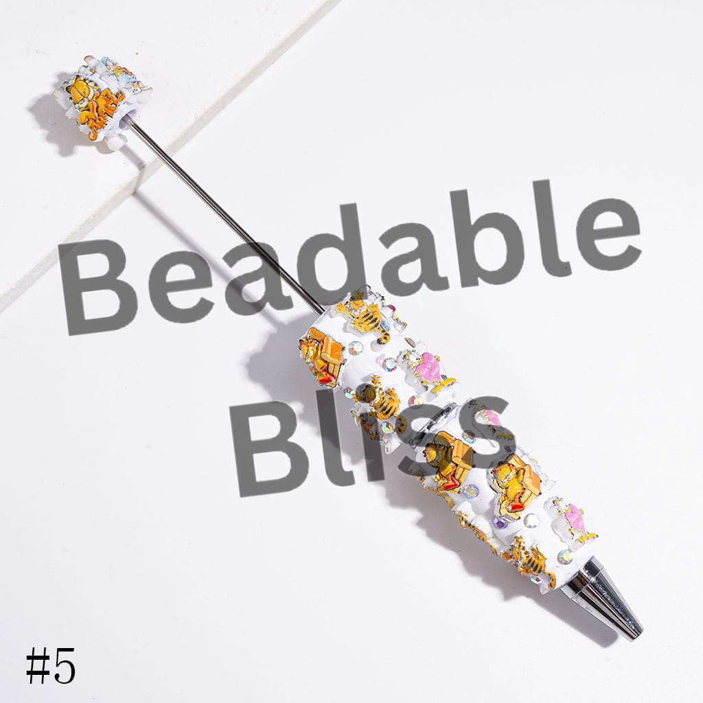 Beadable Clay Pens with AB Rhinestones and Lazy Cat and Kind Pet Dog Characters