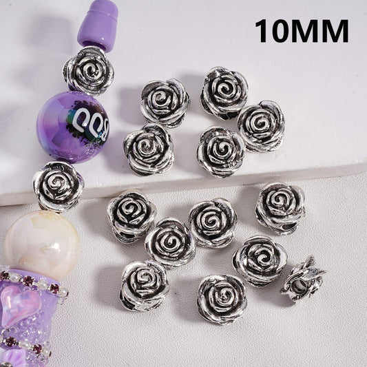 Jewelry Accessories Alloy Beads Silver Rose Flower  10MM
