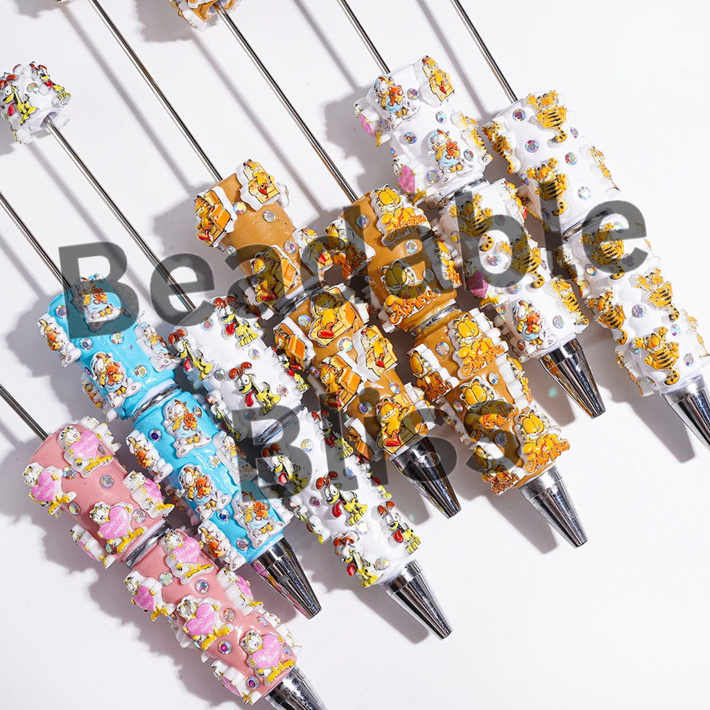 Beadable Clay Pens with AB Rhinestones and Lazy Cat and Kind Pet Dog Characters