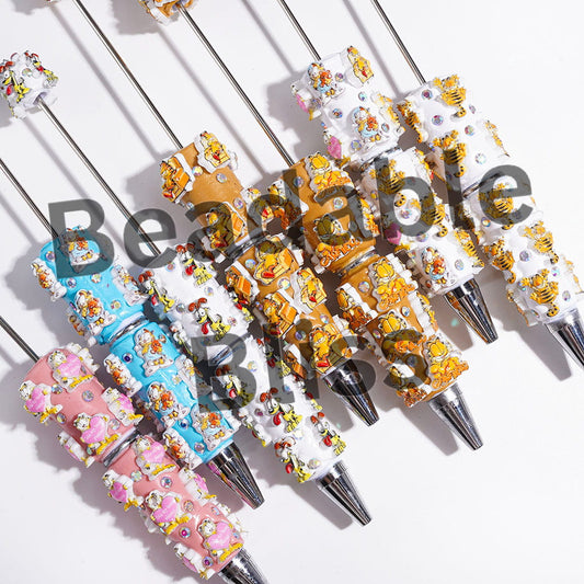 Beadable Clay Pens with AB Rhinestones and Lazy Cat and Kind Pet Dog Characters