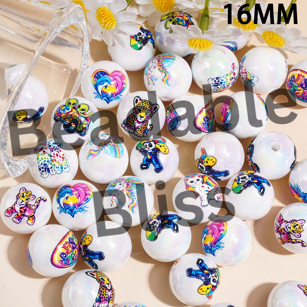UV Coated Acrylic Beads for Bracelets Brightly Colored Animal Theme Series, 16MM Random Mix