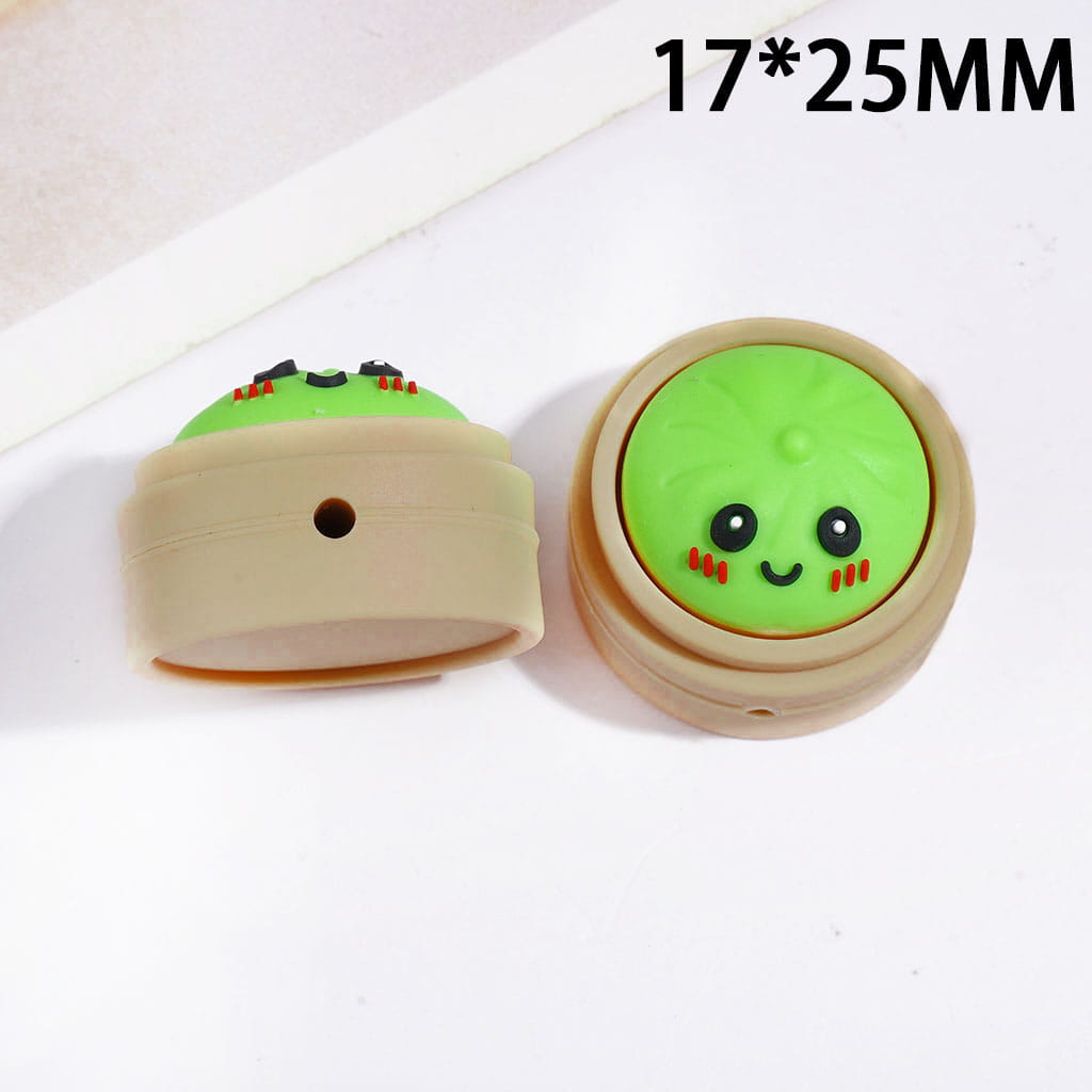 3D Shy Dumpling on Brown Steamer Basket Silicone Focal Beads, 17