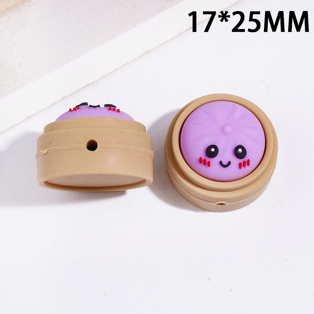 3D Shy Dumpling on Brown Steamer Basket Silicone Focal Beads, 17*25MM Multi Colors