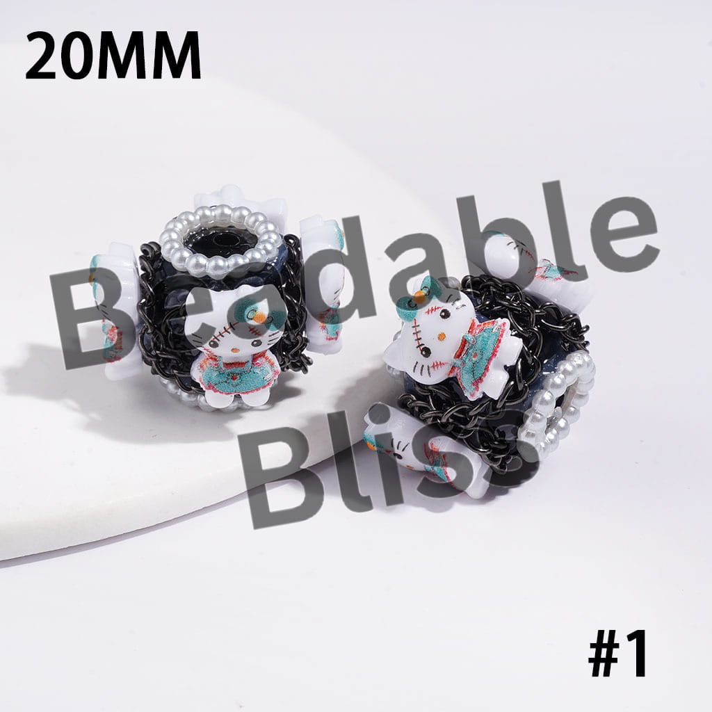 Hand-Made Acrylic Beads Halloween Cute Cat Character Series, w White Pearl & Gun Black Chains, 20MM Multi Colors