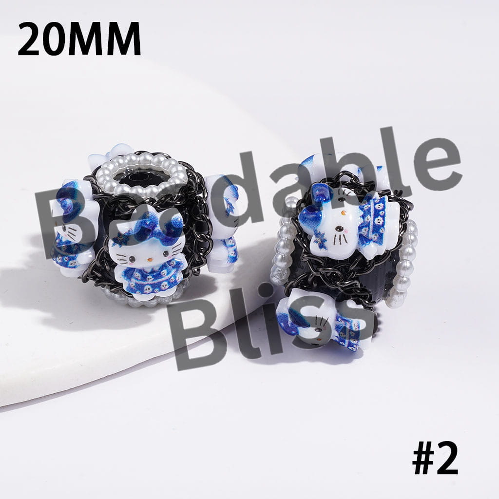 Hand-Made Acrylic Beads Halloween Cute Cat Character Series, w White Pearl & Gun Black Chains, 20MM Multi Colors