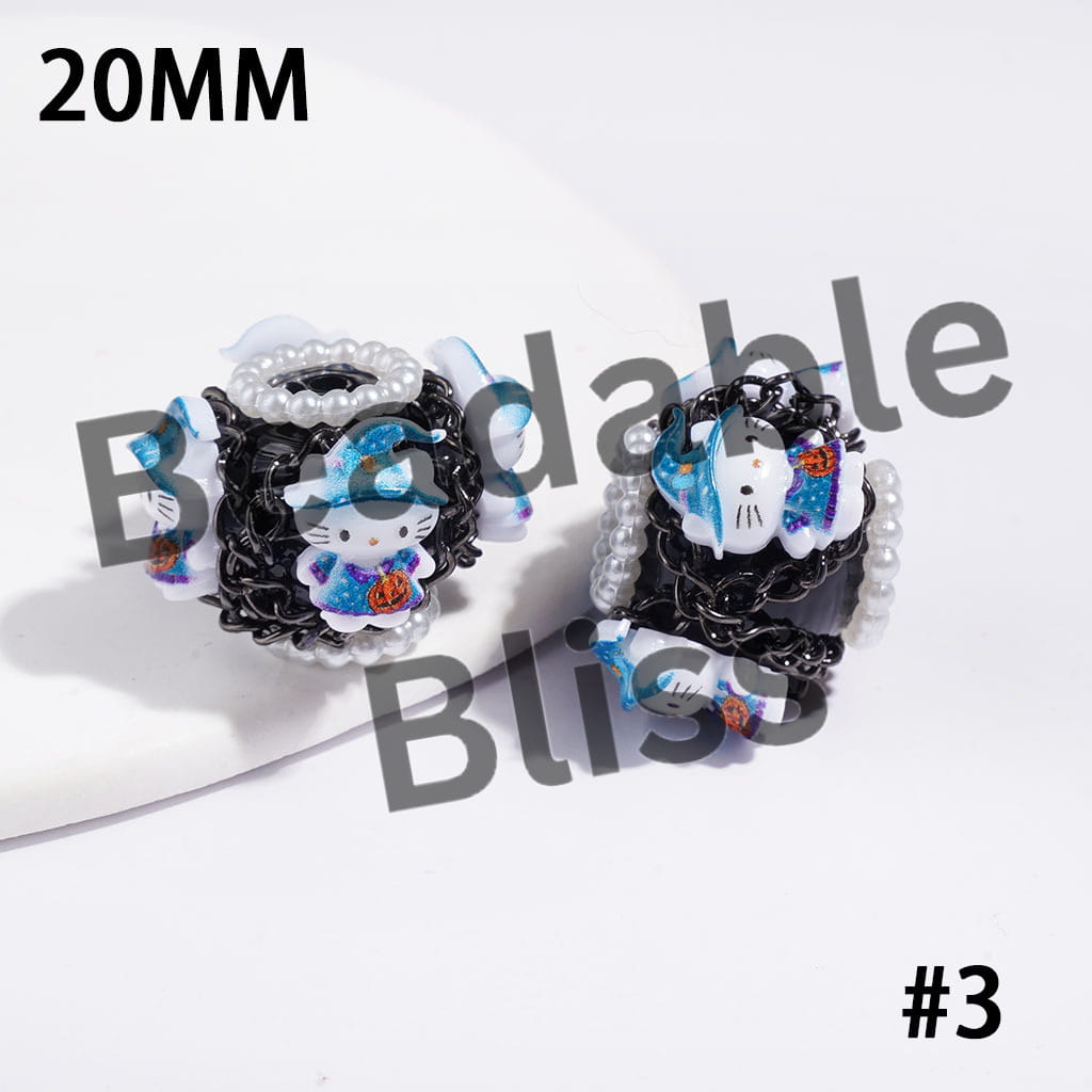 Hand-Made Acrylic Beads Halloween Cute Cat Character Series, w White Pearl & Gun Black Chains, 20MM Multi Colors