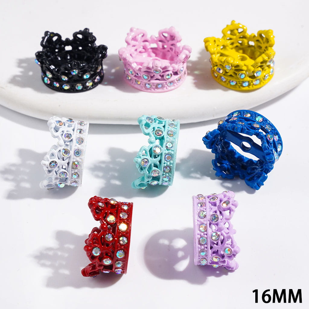 Metal Spacer Beads Crown Design with AB Rhinestones, 16MM  Assorted Colors Random Mix (They Fit 14MM Beads)