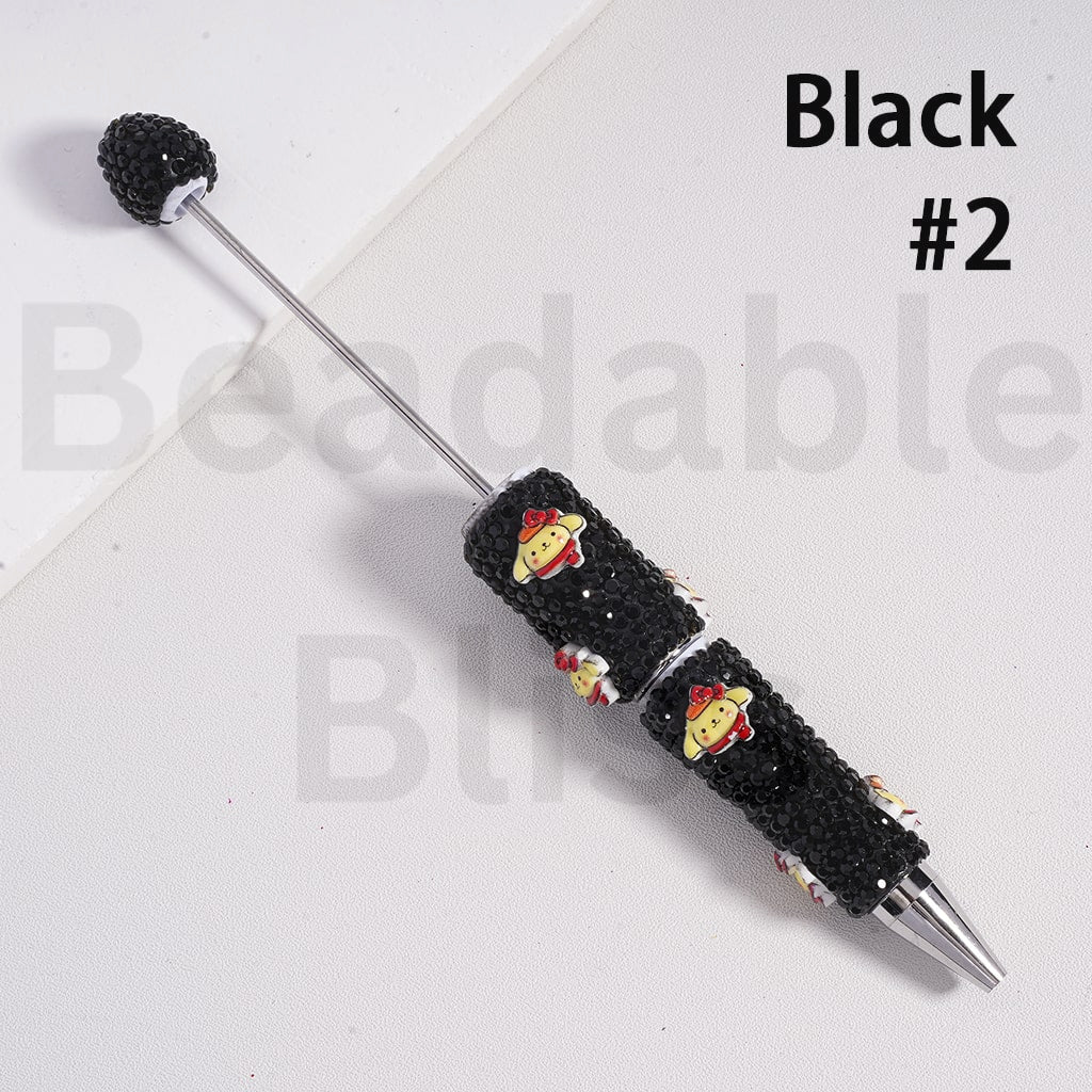 Beadable Clay Pens with Black & AB Rhinestones Cute Sanri Family Pochacc Hello Kitt Pom Pom Puri Kurom