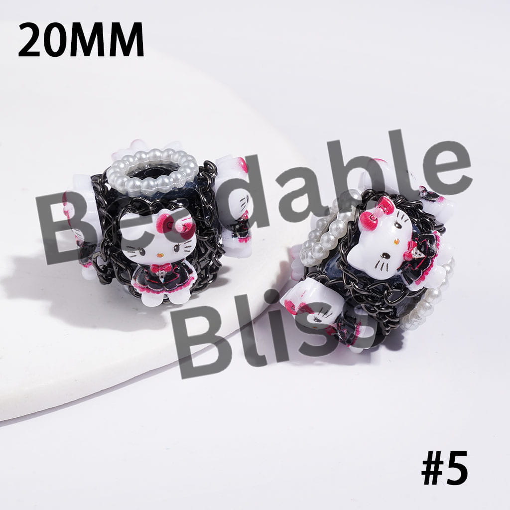 Hand-Made Acrylic Beads Halloween Cute Cat Character Series, w White Pearl & Gun Black Chains, 20MM Multi Colors
