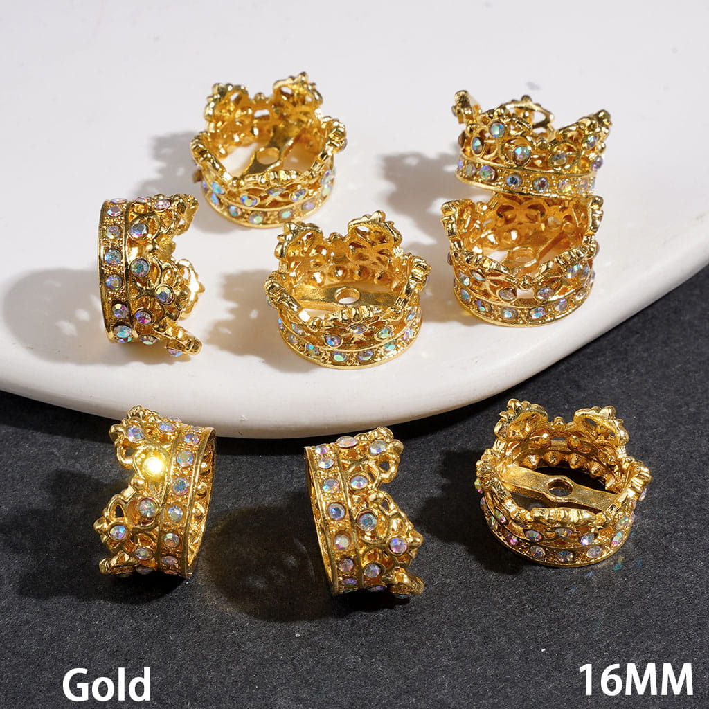 Metal Spacer Beads Crown Design with AB Rhinestones, 16MM  Multi-Color (They Fit 14MM Beads)