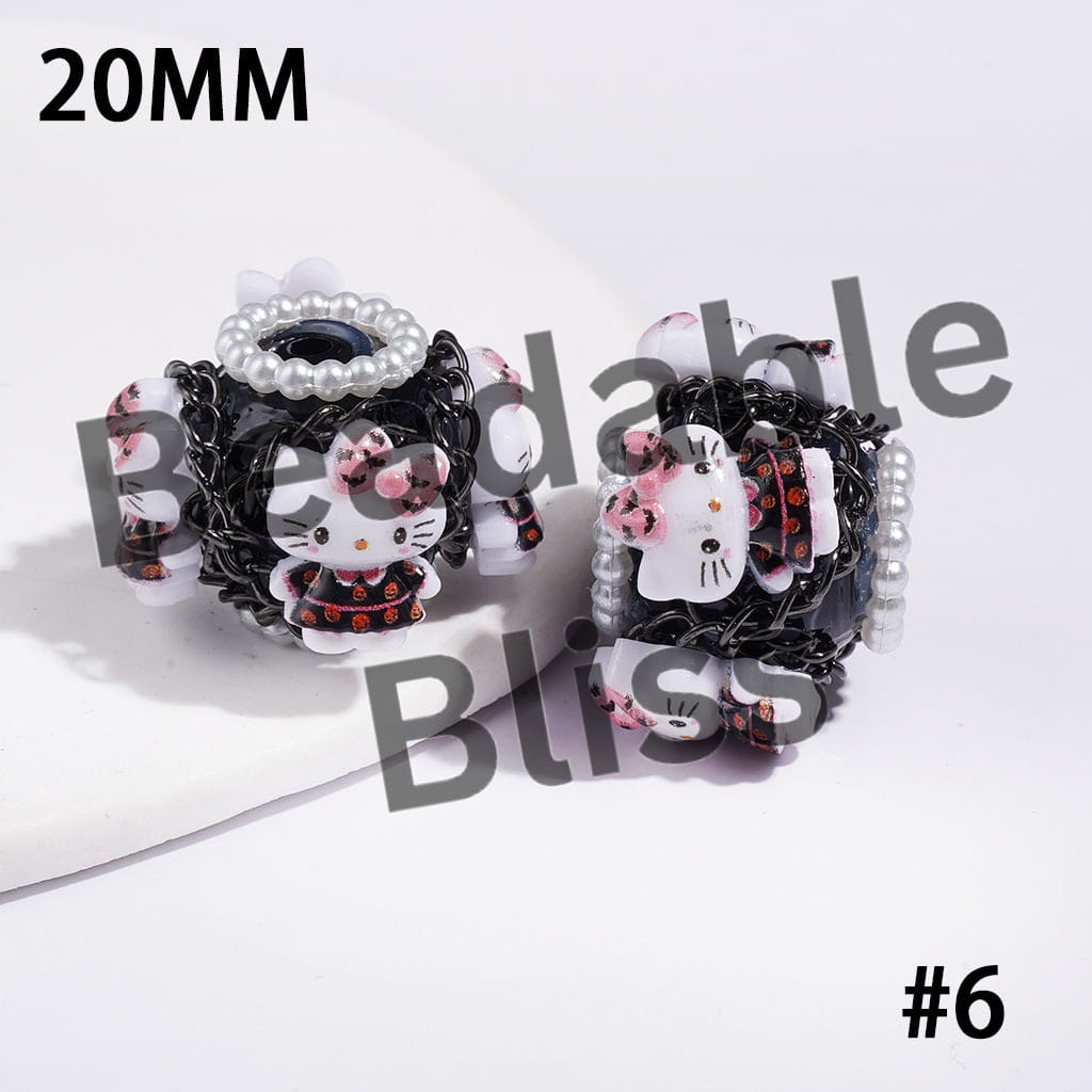 Hand-Made Acrylic Beads Halloween Cute Cat Character Series, w White Pearl & Gun Black Chains, 20MM Multi Colors