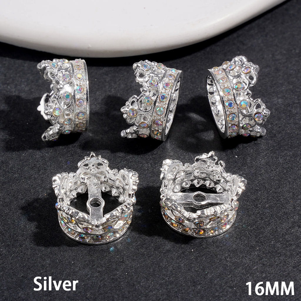 Metal Spacer Beads Crown Design with AB Rhinestones, 16MM  Multi-Color (They Fit 14MM Beads)