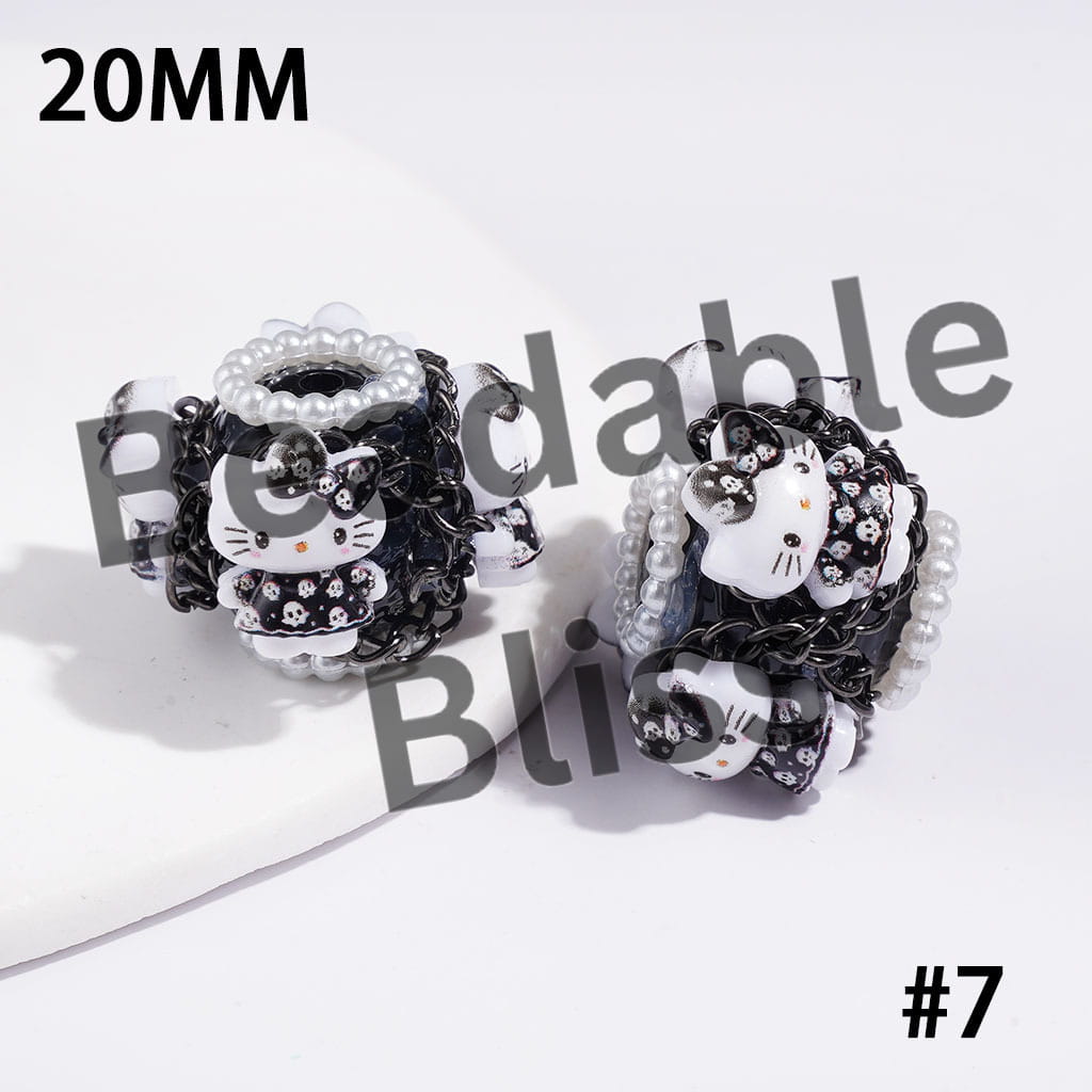 Hand-Made Acrylic Beads Halloween Cute Cat Character Series, w White Pearl & Gun Black Chains, 20MM Multi Colors
