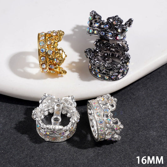Metal Spacer Beads Crown Design with AB Rhinestones, 16MM  Multi-Color (They Fit 14MM Beads)