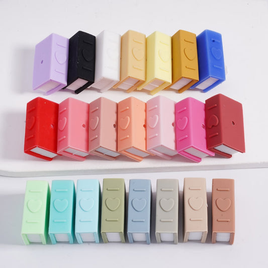 Silicone Focal Beads 3D Mini Cute Books with Heart Prints Soild Color