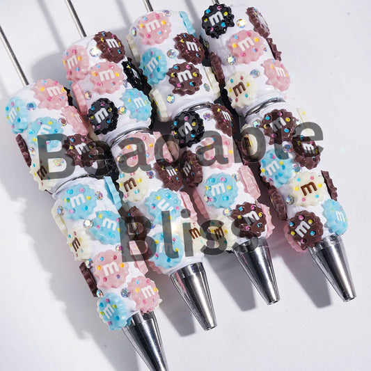 Beadable Clay Pens with Assorted Colors Dessert Cookie and AB Rhinestones