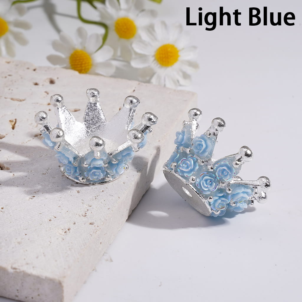 Silver Color Metal Beads Crown with Luminous UV Coating Rose Flowers, 17*31MM, Multi-Color