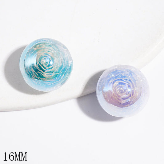 16MM Clear Acrylic Beads for Bracelets UV Coating with Glitter & Two Peony Flower Embedded inside Beads, Assorted Colors, Random Mix