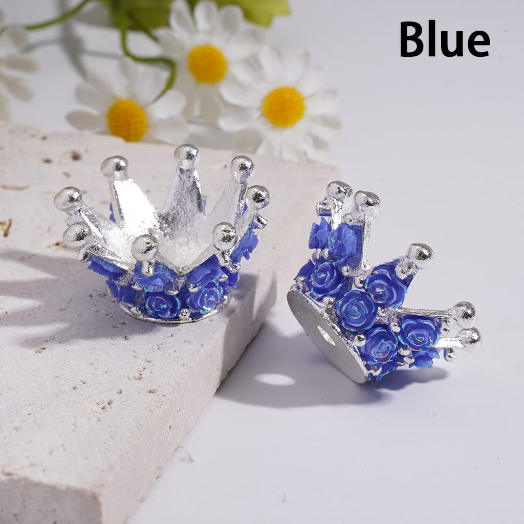 Silver Color Metal Beads Crown with Luminous UV Coating Rose Flowers, 17*31MM, Multi-Color