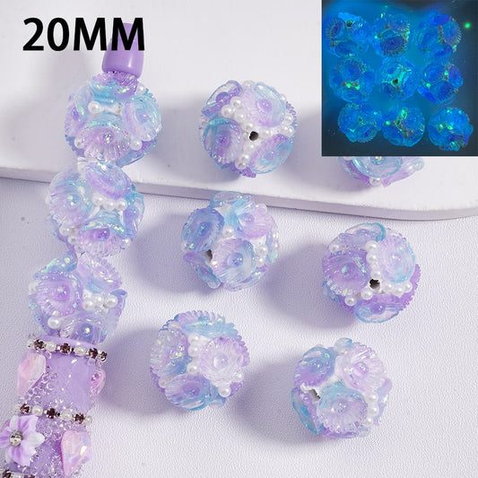 Clay Beads Luminous Shiny Purple Shells White Pearls 20MM, Random Mix