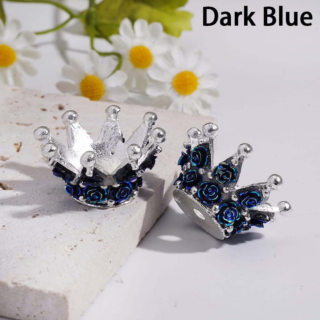 Silver Color Metal Beads Crown with Luminous UV Coating Rose Flowers, 17*31MM, Multi-Color
