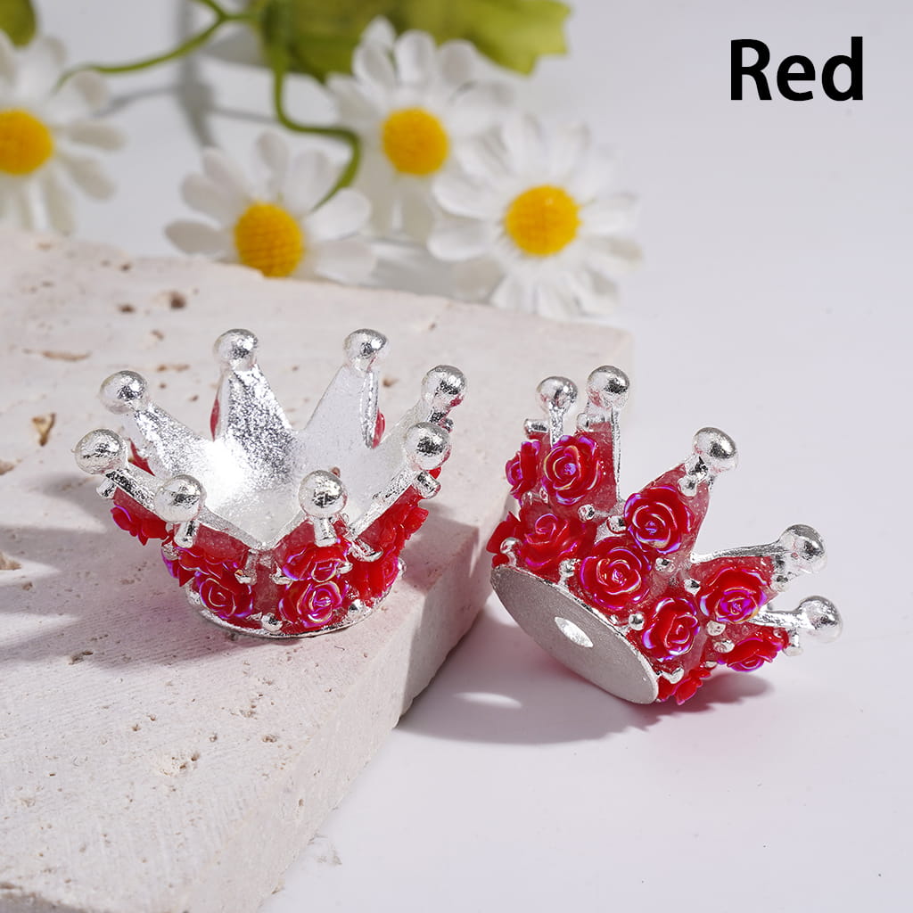Silver Color Metal Beads Crown with Luminous UV Coating Rose Flowers, 17*31MM, Multi-Color
